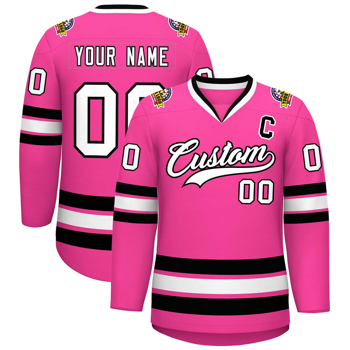 Custom Pink White-Black Classic Style Hockey Jersey | KXKSHOP