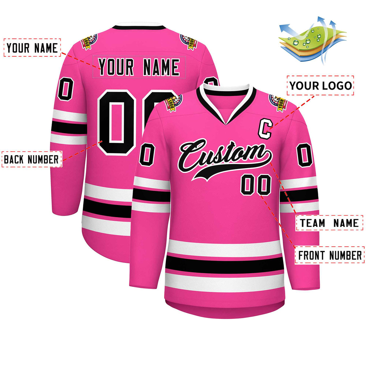 Custom Pink Black-White Classic Style Hockey Jersey | KXKSHOP