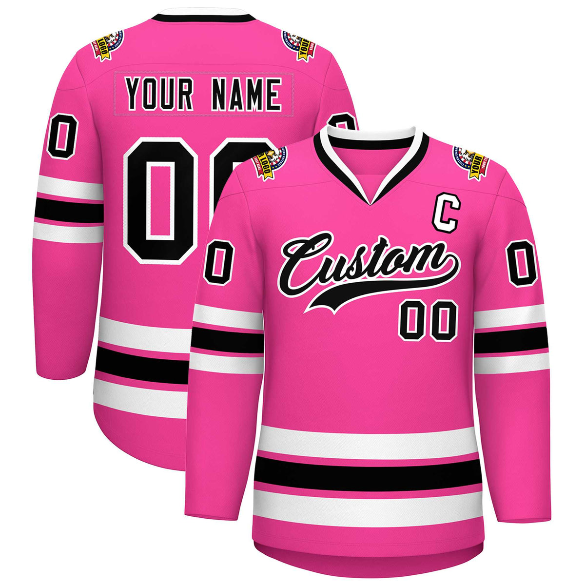 Custom Pink Black-White Classic Style Hockey Jersey | KXKSHOP