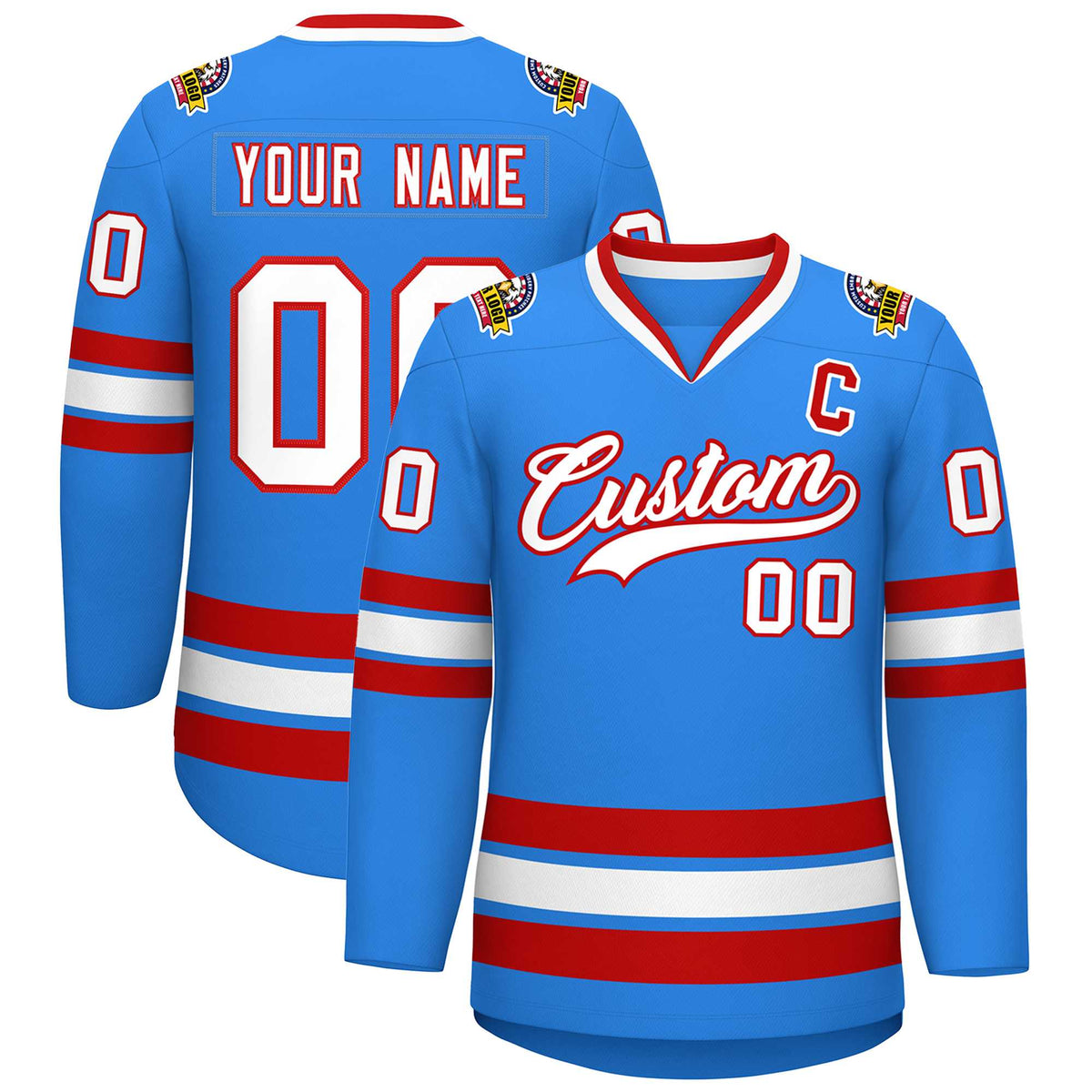 Custom Powder Blue White-Red Classic Style Hockey Jersey | KXKSHOP