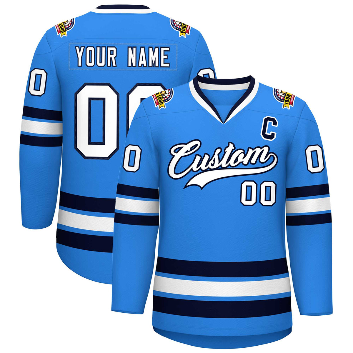 Custom Powder Blue White-Navy Classic Style Hockey Jersey | KXKSHOP