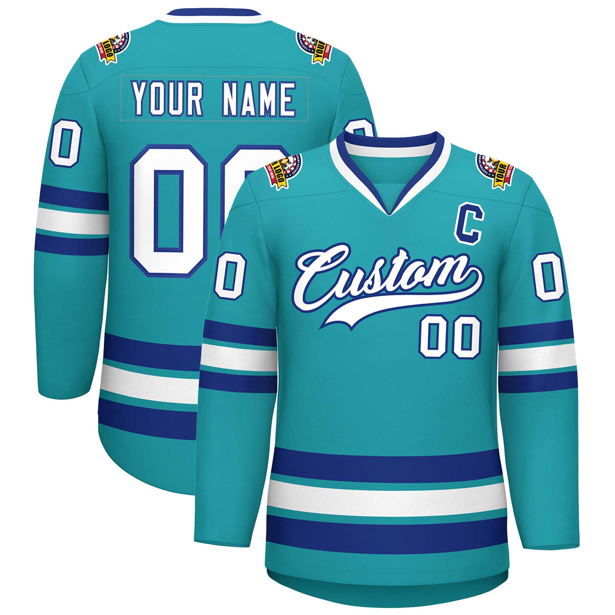 Custom Aqua White-Royal Classic Style Hockey Jersey | KXKSHOP