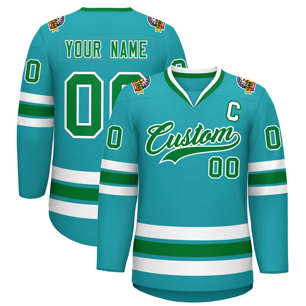 Custom Aqua Kelly Green-White Classic Style Hockey Jersey | KXKSHOP