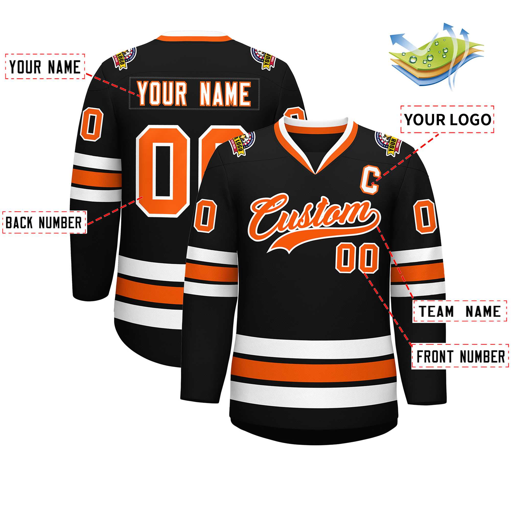 Custom Black Orange-White Classic Style Hockey Jersey | KXKSHOP