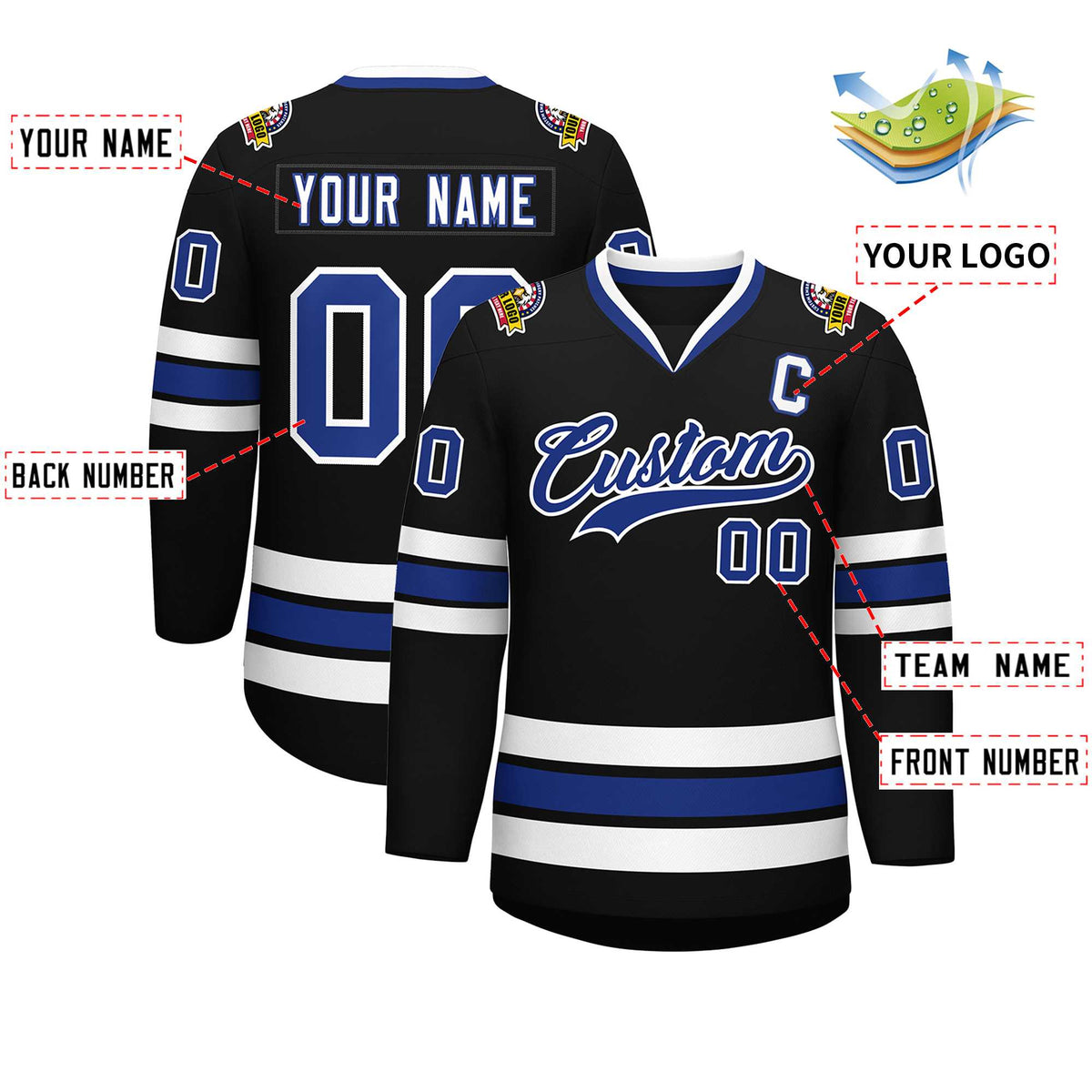 Custom Black Royal-White Classic Style Hockey Jersey | KXKSHOP
