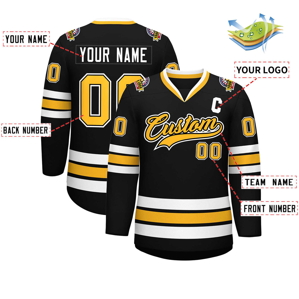 Custom Black Gold Black-White Classic Style Hockey Jersey | KXKSHOP