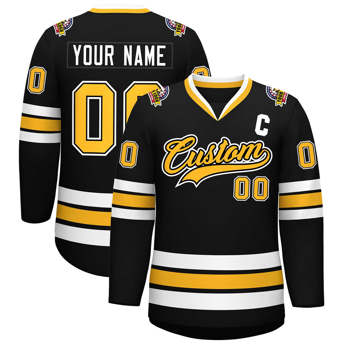 Custom Black Gold Black-White Classic Style Hockey Jersey | KXKSHOP