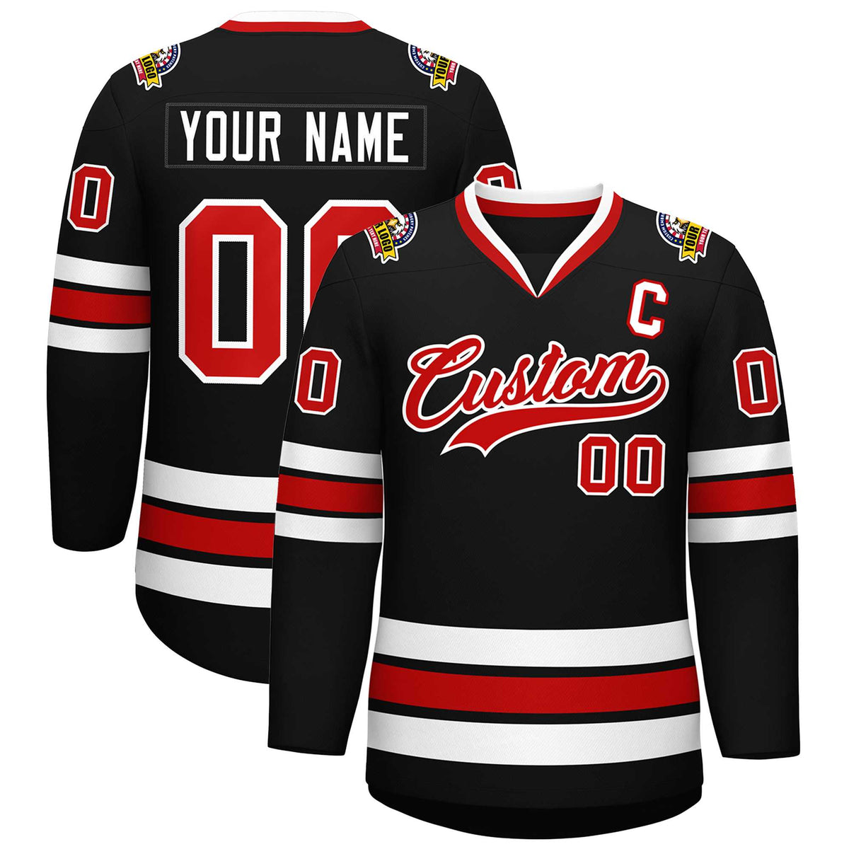 Custom Black Red-White Classic Style Hockey Jersey | KXKSHOP