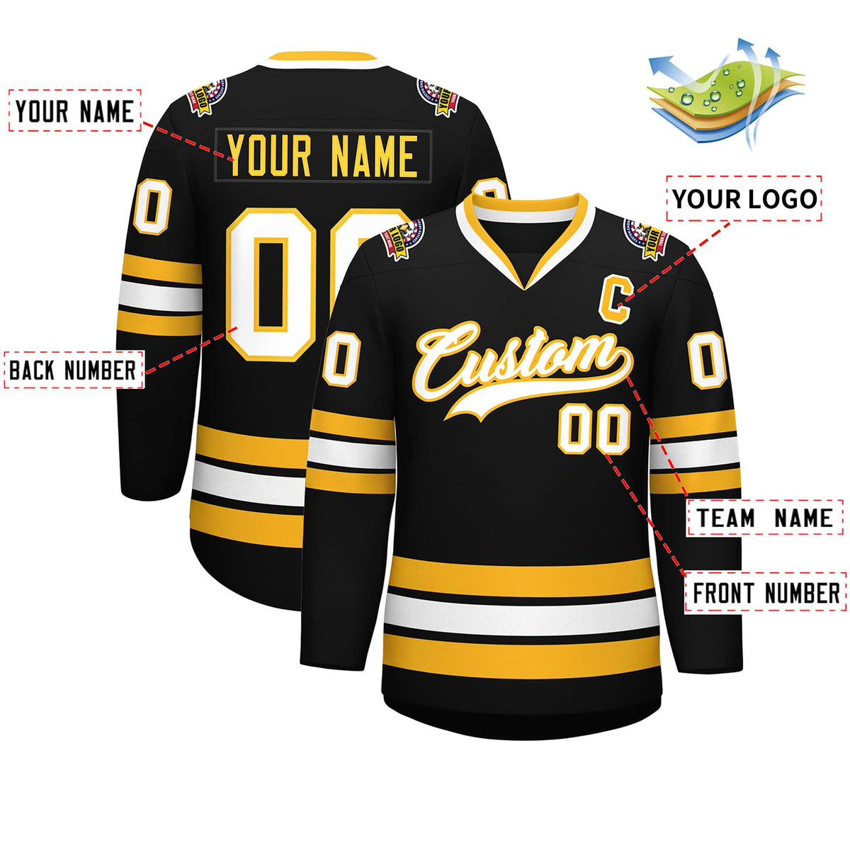 Custom Black White-Gold Classic Style Hockey Jersey | KXKSHOP