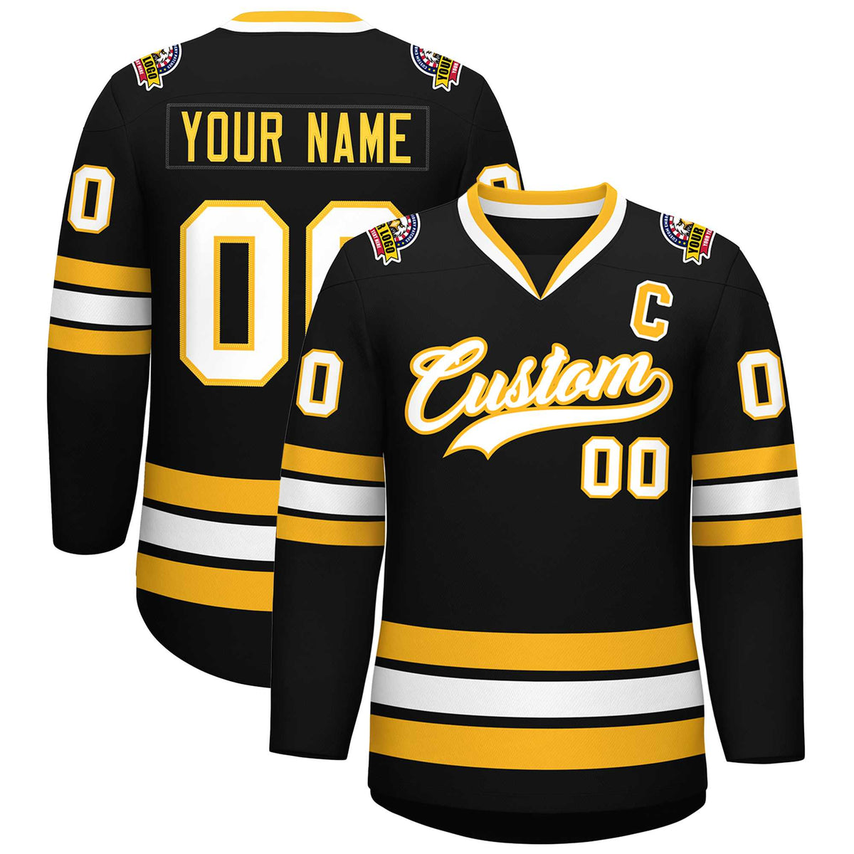 Custom Black White-Gold Classic Style Hockey Jersey | KXKSHOP