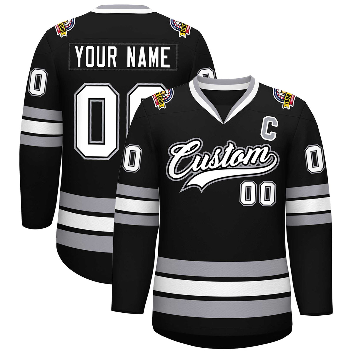 Custom Black White Black-Gray Classic Style Hockey Jersey | KXKSHOP