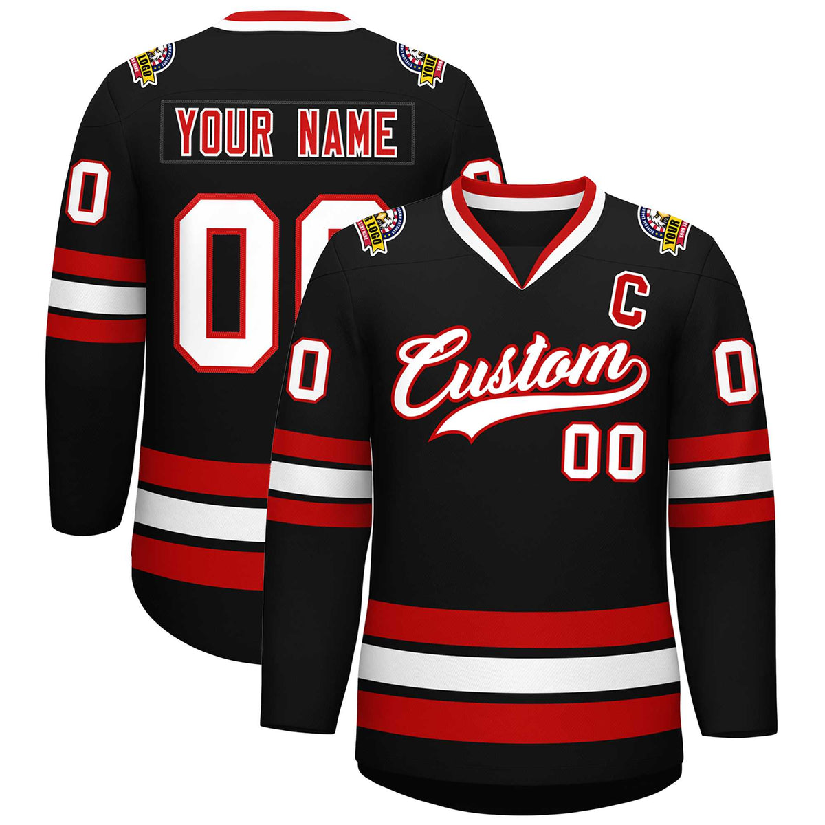 Custom Black White-Red Classic Style Hockey Jersey | KXKSHOP