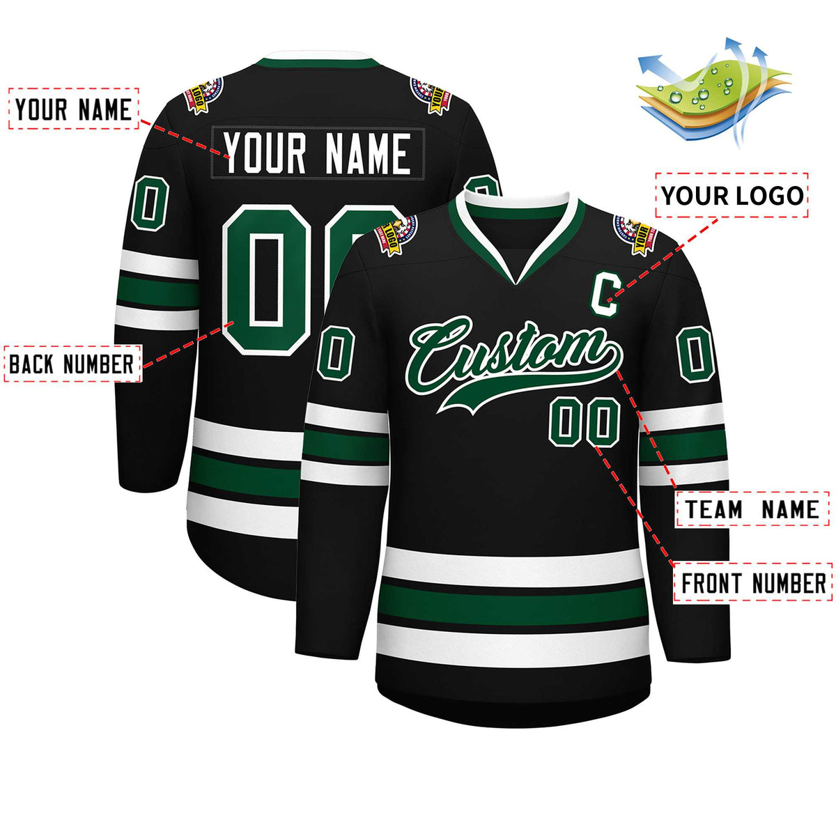 Custom Black Green-White Classic Style Hockey Jersey | KXKSHOP