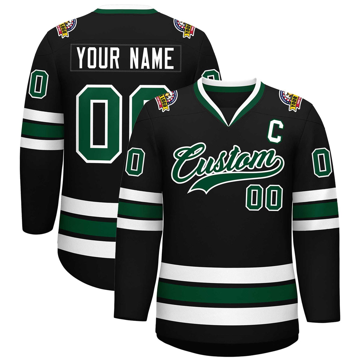 Custom Black Green-White Classic Style Hockey Jersey | KXKSHOP