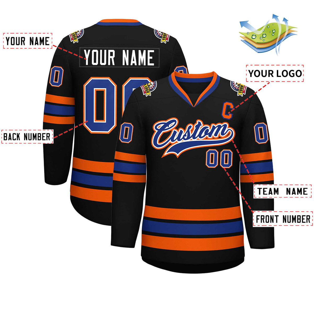 Custom Black Royal White-Orange Classic Style Hockey Jersey | KXKSHOP