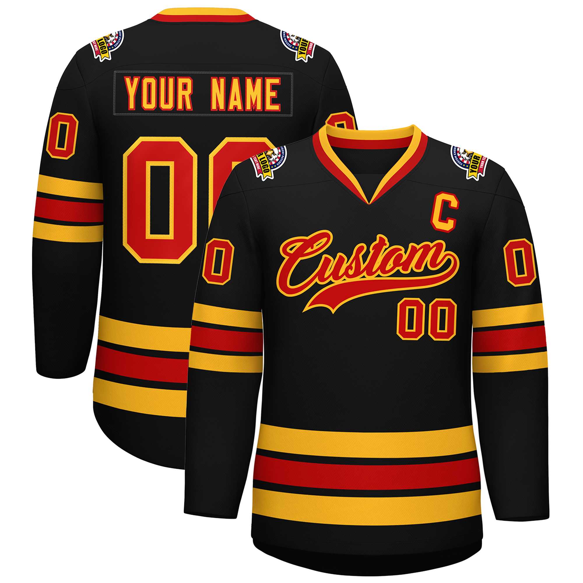 Custom Black Red-Gold Classic Style Hockey Jersey | KXKSHOP