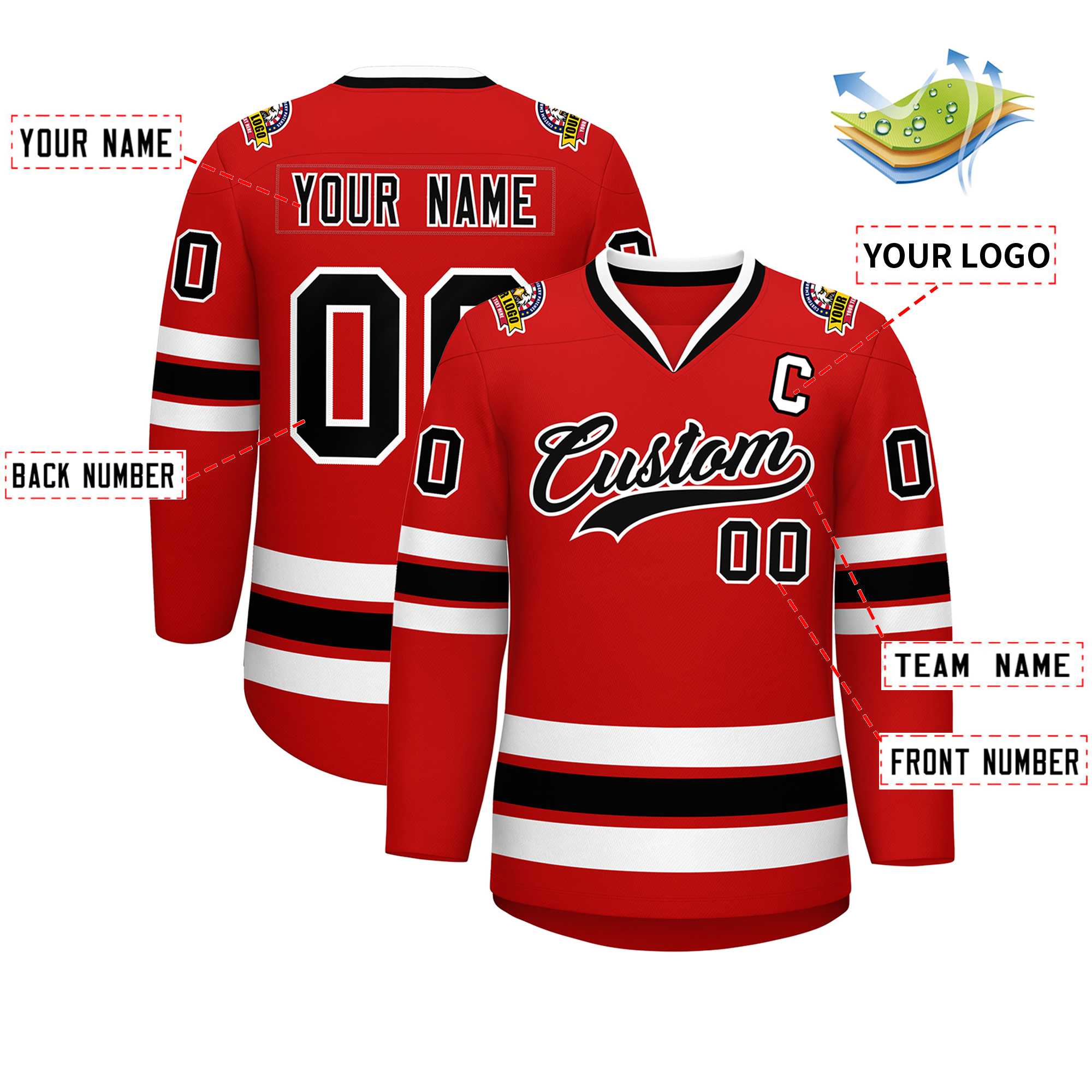 Custom Red Black-White Classic Style Hockey Jersey | KXKSHOP