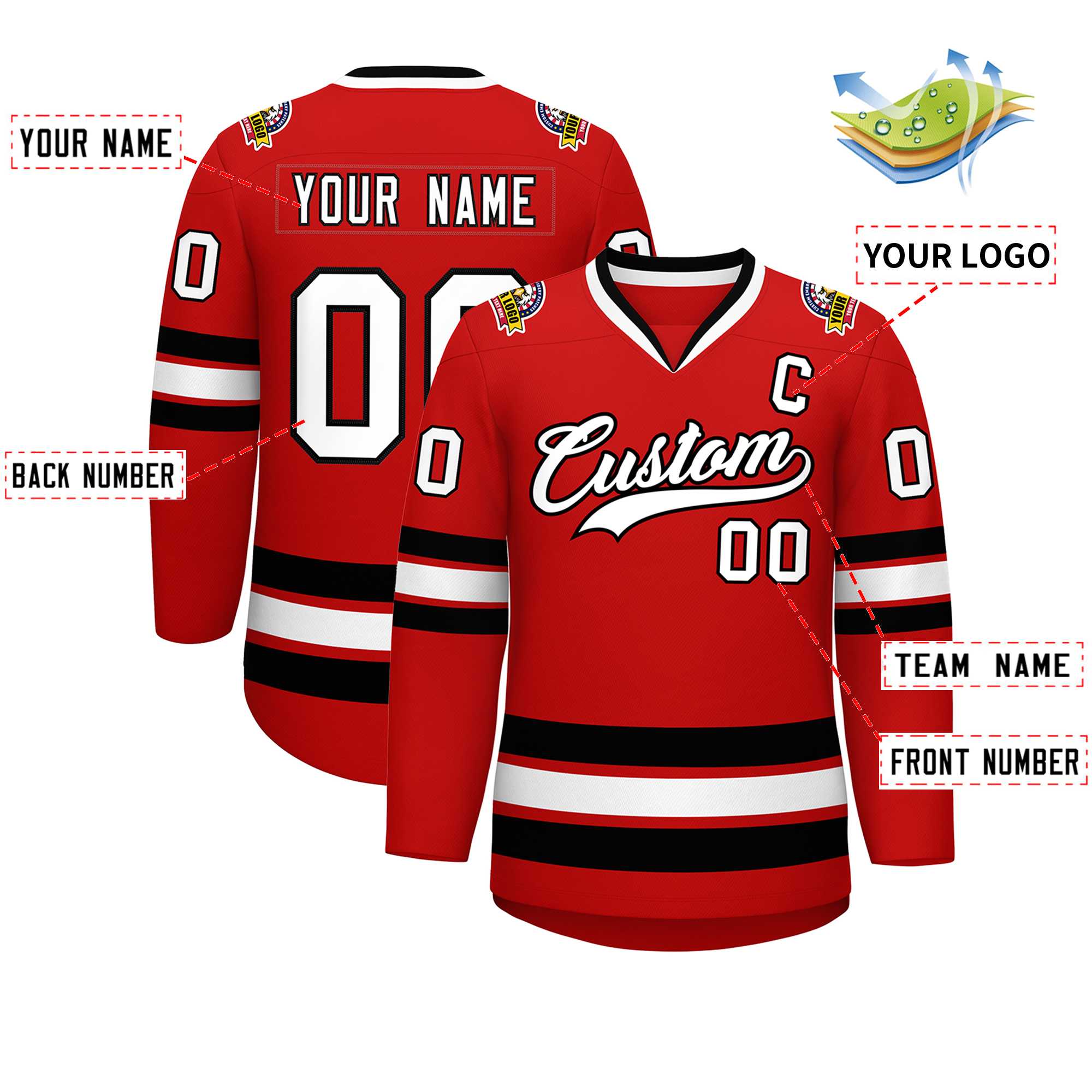 Custom Red White-Black Classic Style Hockey Jersey | KXKSHOP