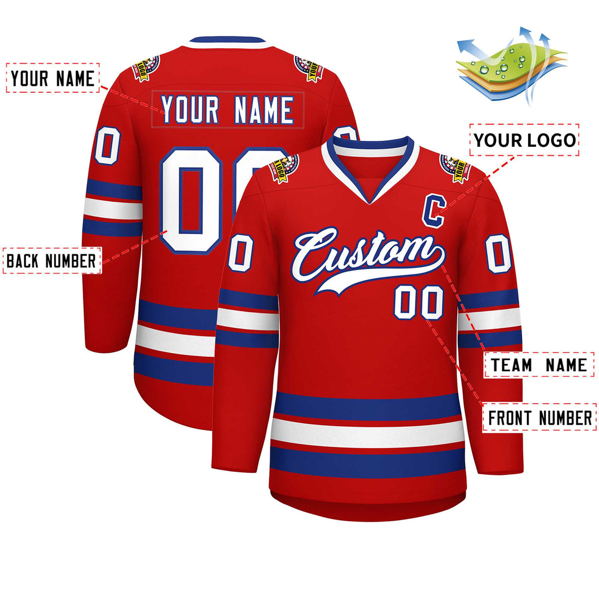 Custom Red White-Royal Classic Style Hockey Jersey | KXKSHOP