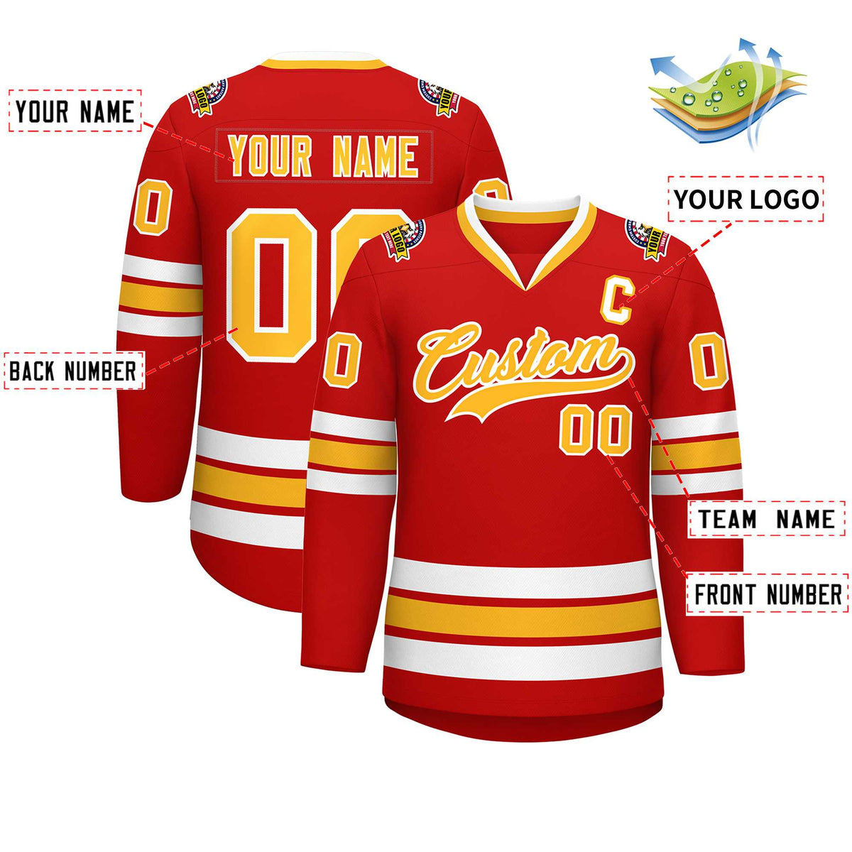 Custom Red Gold-White Classic Style Hockey Jersey | KXKSHOP