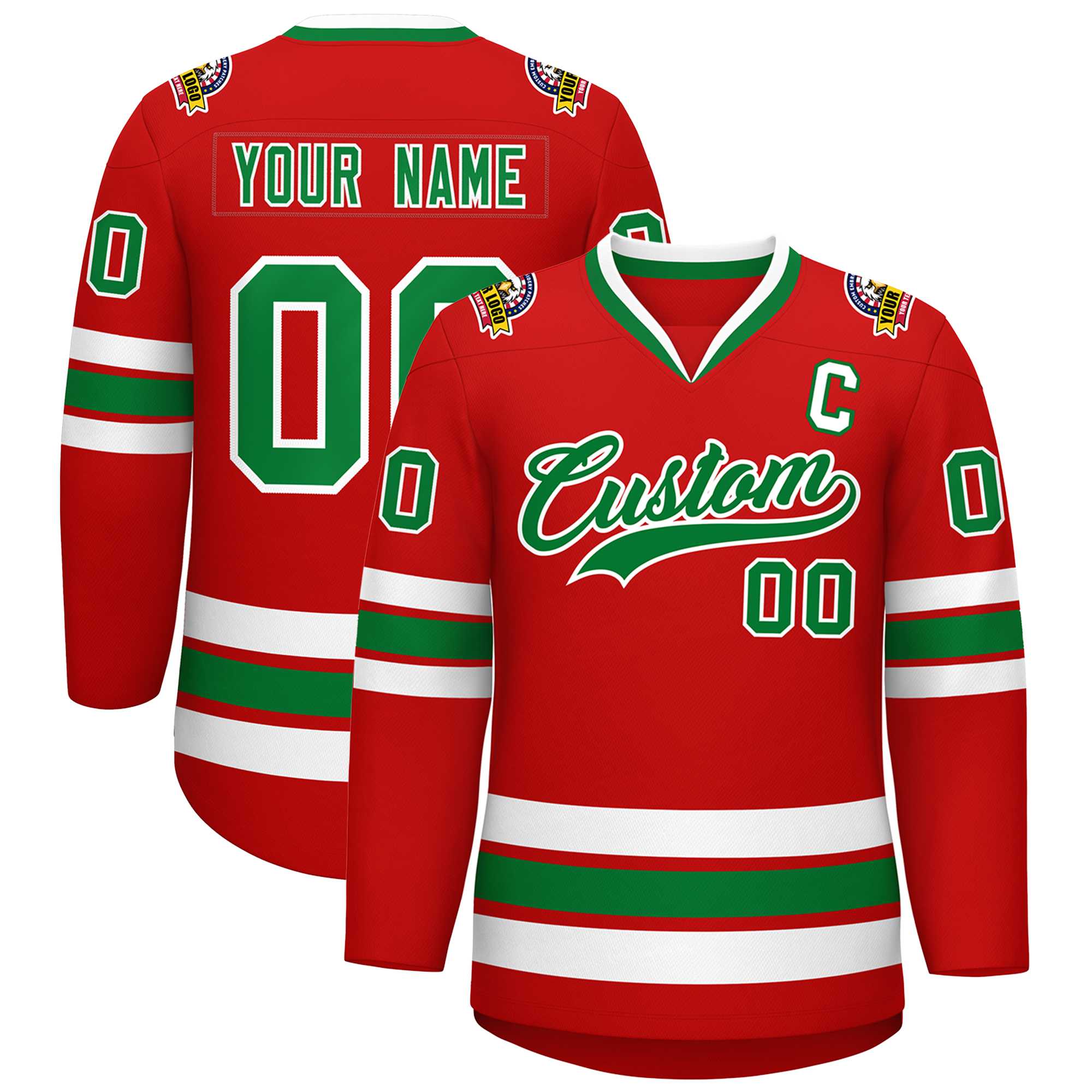 Custom Red Kelly Green-White Classic Style Hockey Jersey | KXKSHOP