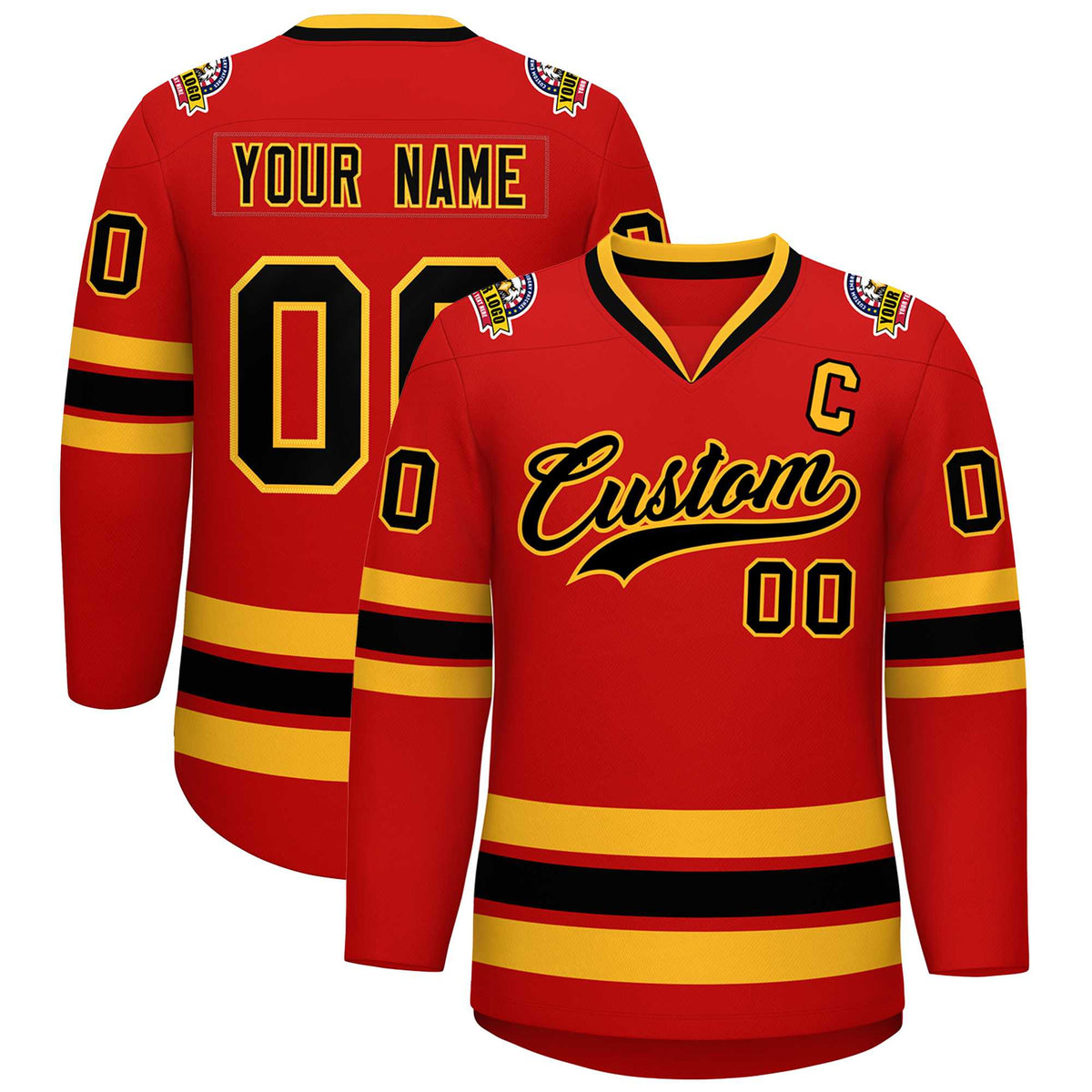 Custom Red Black-Gold Classic Style Hockey Jersey | KXKSHOP
