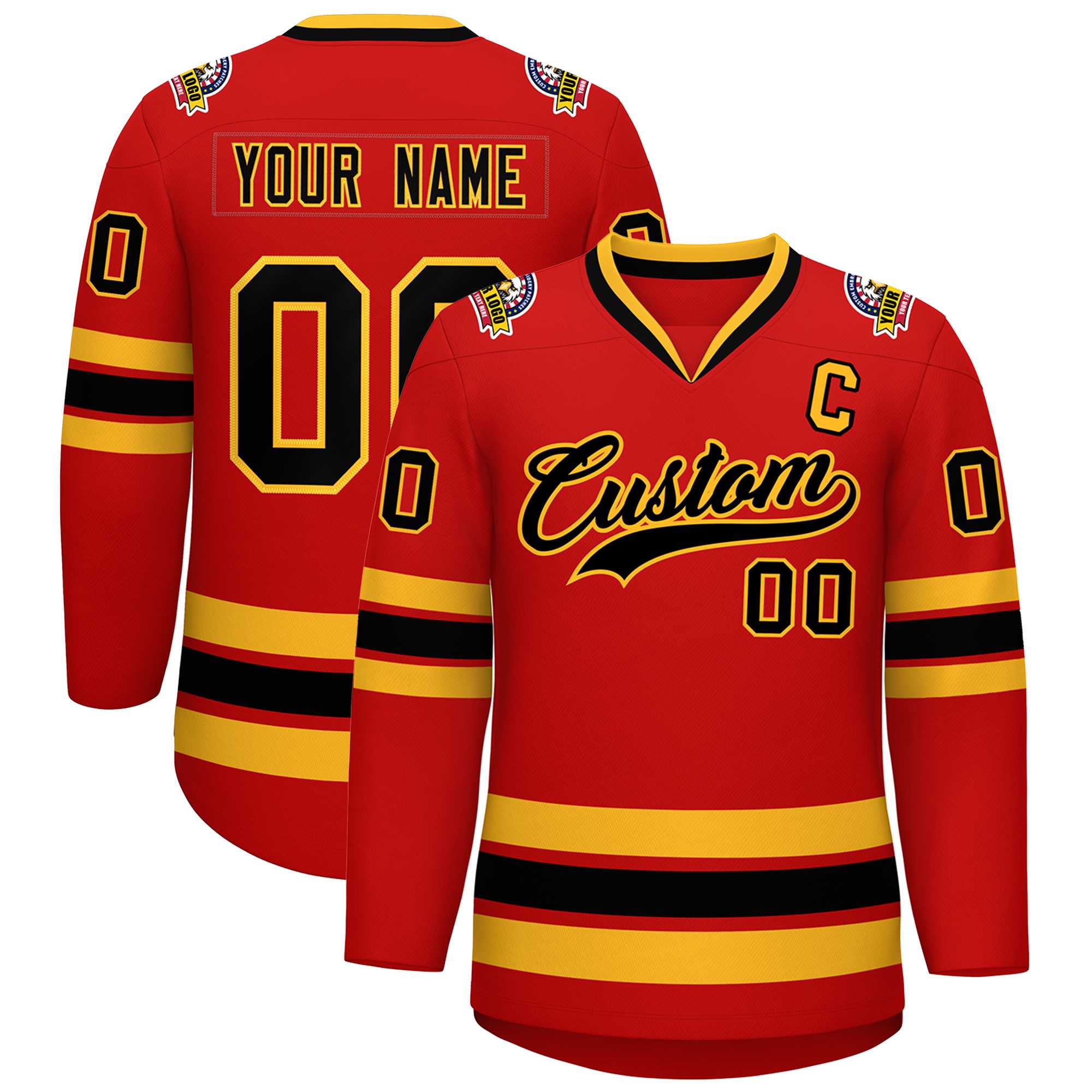 Custom Red Black-Gold Classic Style Hockey Jersey | KXKSHOP