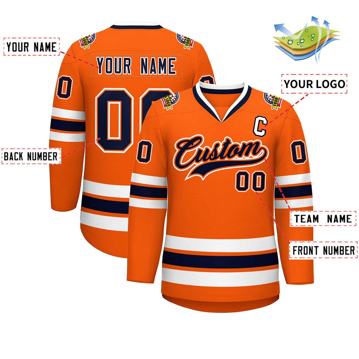 Custom Orange Navy Orange-White Classic Style Hockey Jersey | KXKSHOP