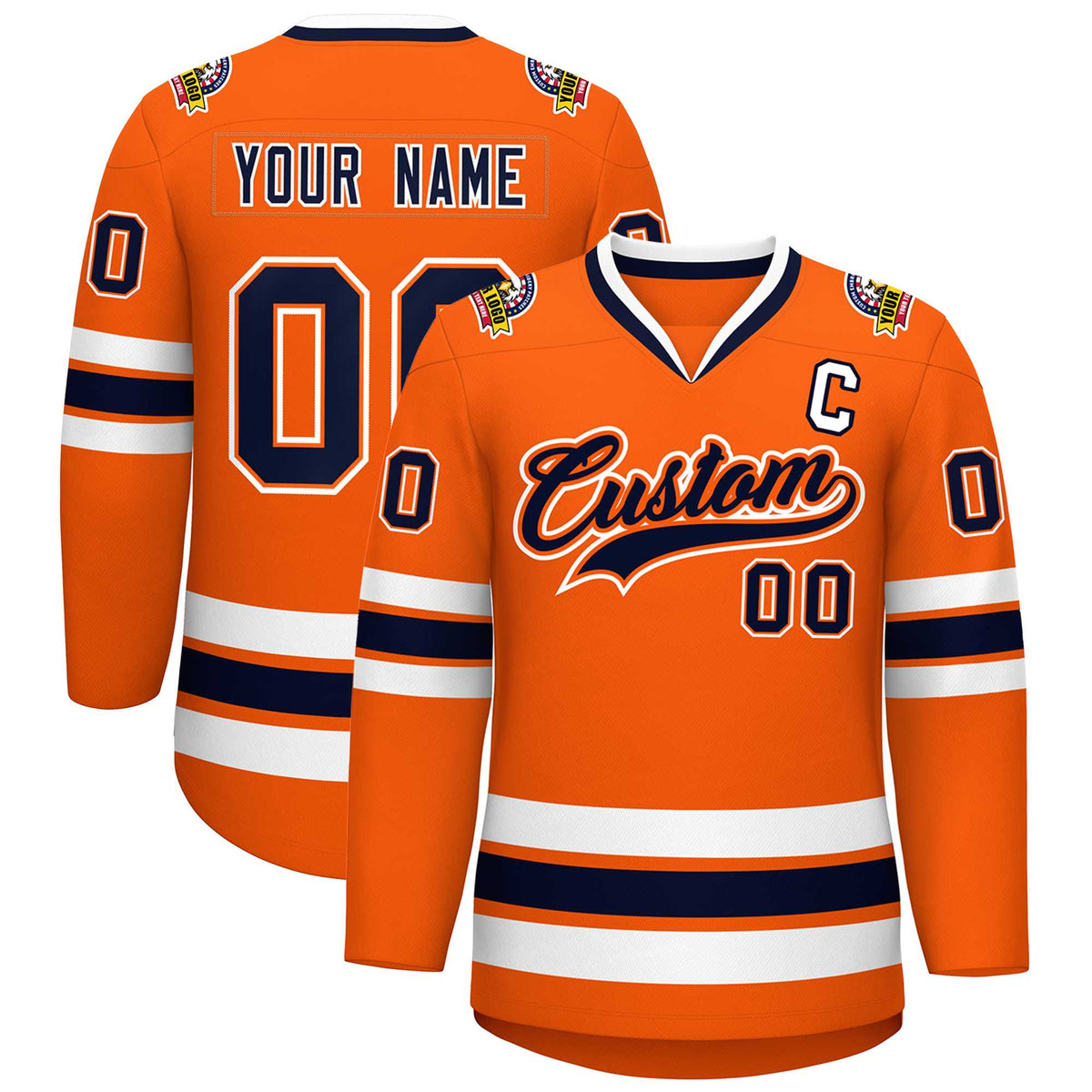 Custom Orange Navy Orange-White Classic Style Hockey Jersey | KXKSHOP