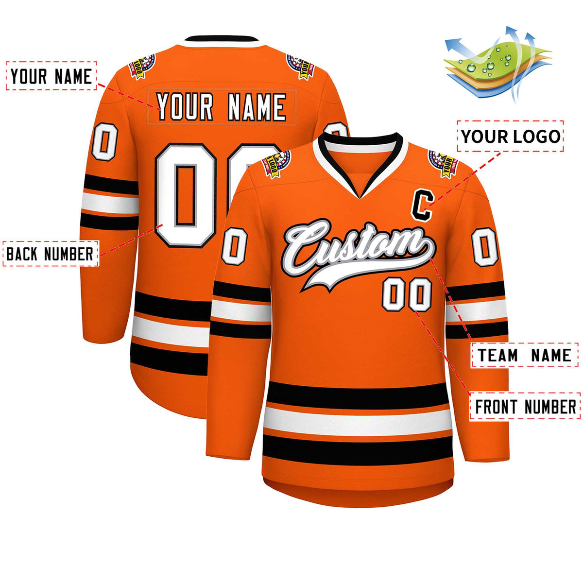 Custom Orange White Gray-Black Classic Style Hockey Jersey | KXKSHOP