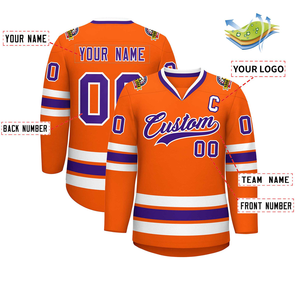 Custom Orange Purple-White Classic Style Hockey Jersey | KXKSHOP