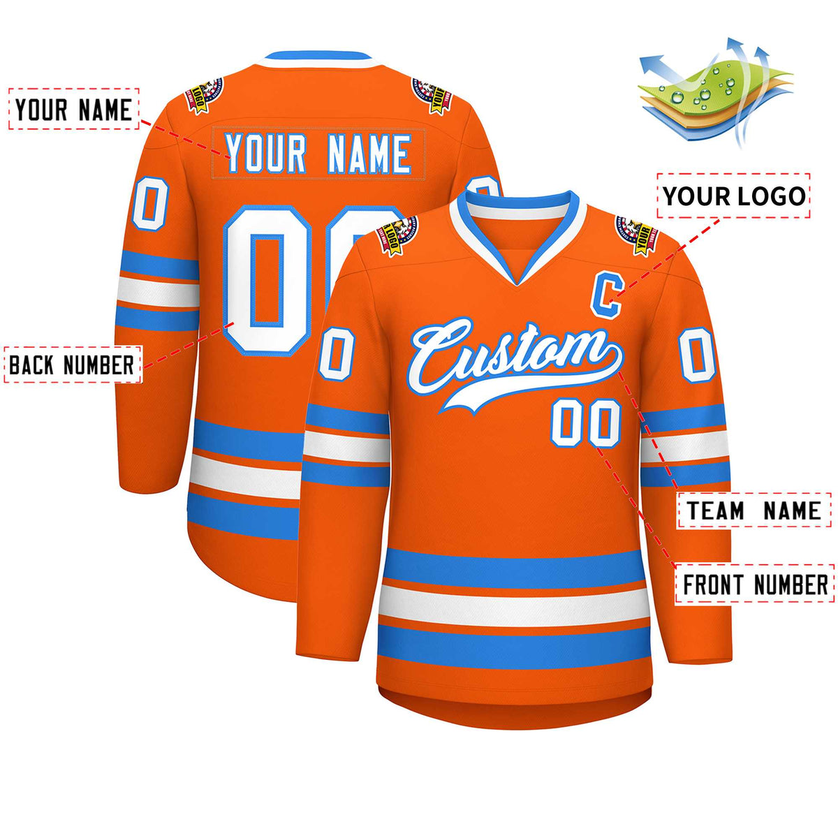 Custom Orange White-Powder Blue Classic Style Hockey Jersey | KXKSHOP