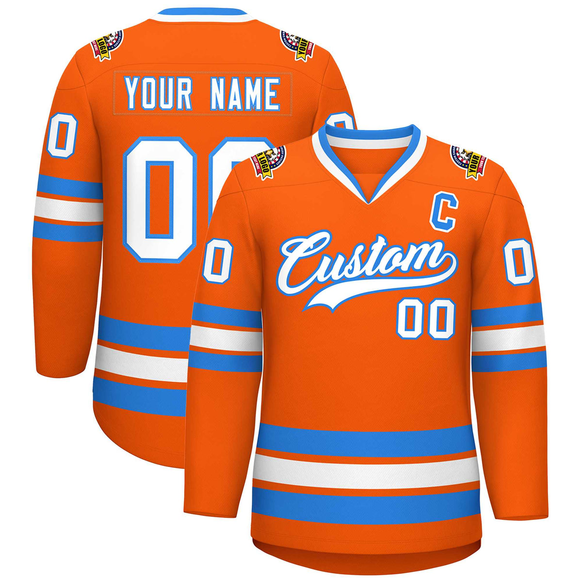 Custom Orange White-Powder Blue Classic Style Hockey Jersey | KXKSHOP