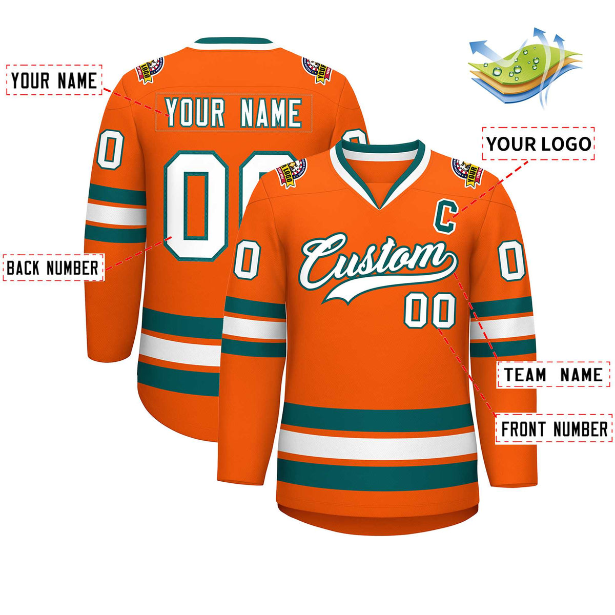 Custom Orange White-Aqua Classic Style Hockey Jersey | KXKSHOP