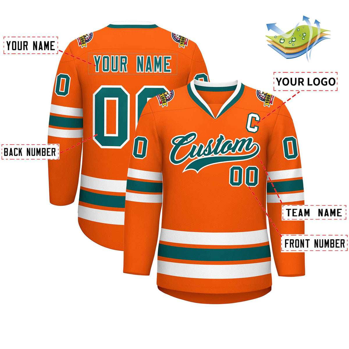 Custom Orange Aqua-White Classic Style Hockey Jersey | KXKSHOP