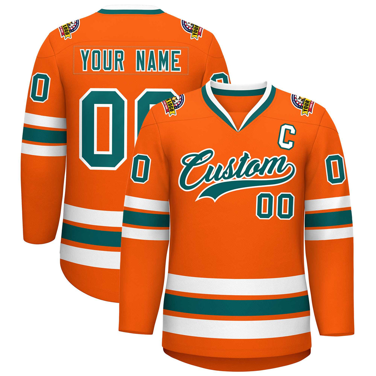Custom Orange Aqua-White Classic Style Hockey Jersey | KXKSHOP