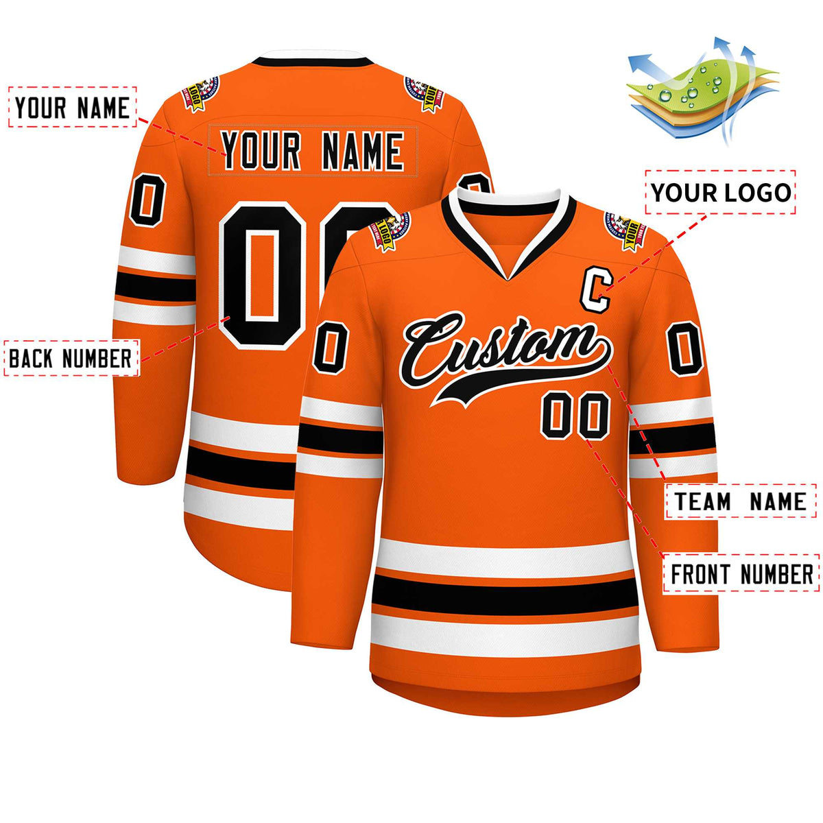 Custom Orange Black-White Classic Style Hockey Jersey | KXKSHOP