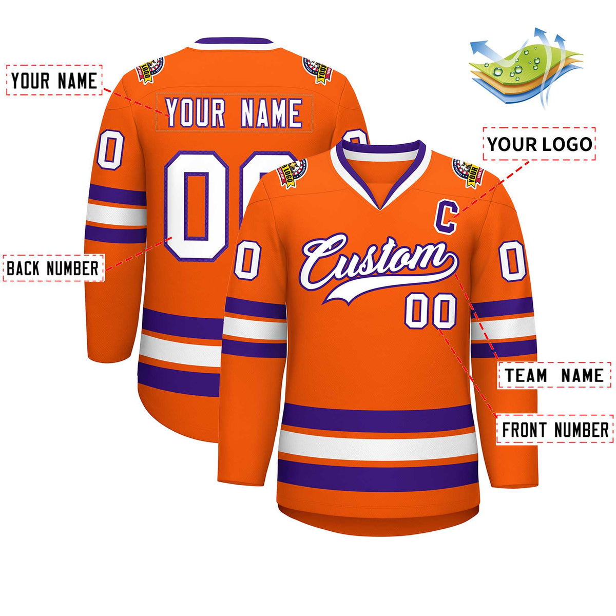Custom Orange White-Purple Classic Style Hockey Jersey | KXKSHOP