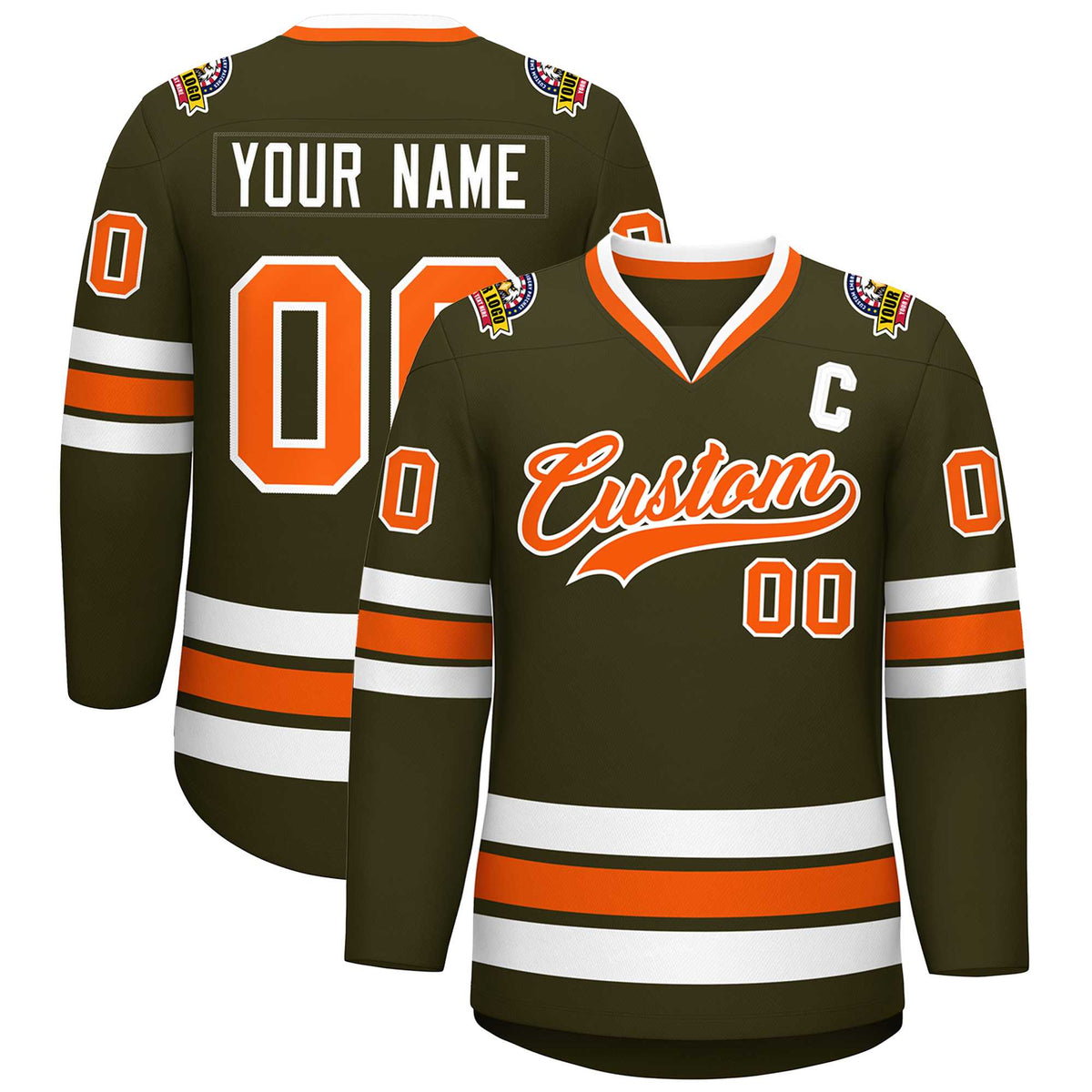 Custom Olive Orange-White Classic Style Hockey Jersey | KXKSHOP