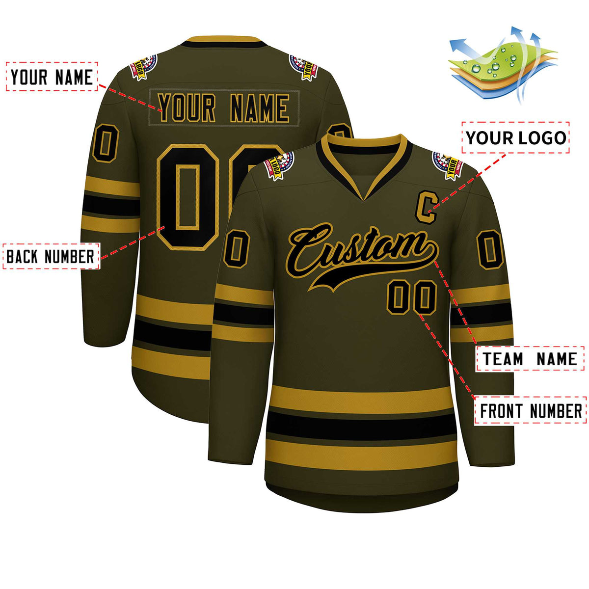 Custom Olive Black-Old Gold Classic Style Hockey Jersey | KXKSHOP