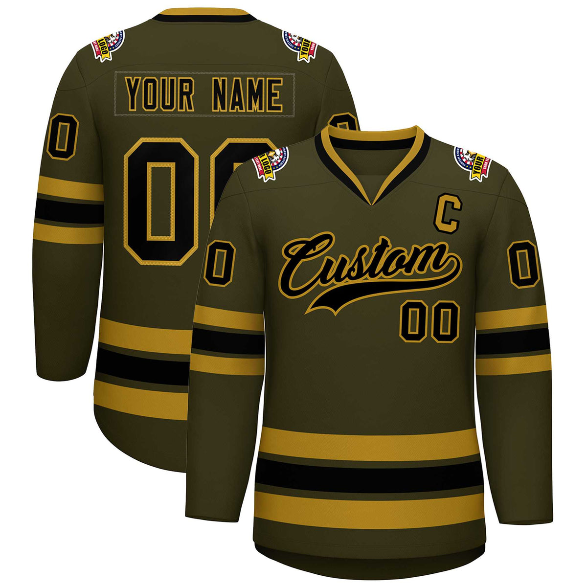 Custom Olive Black-Old Gold Classic Style Hockey Jersey | KXKSHOP