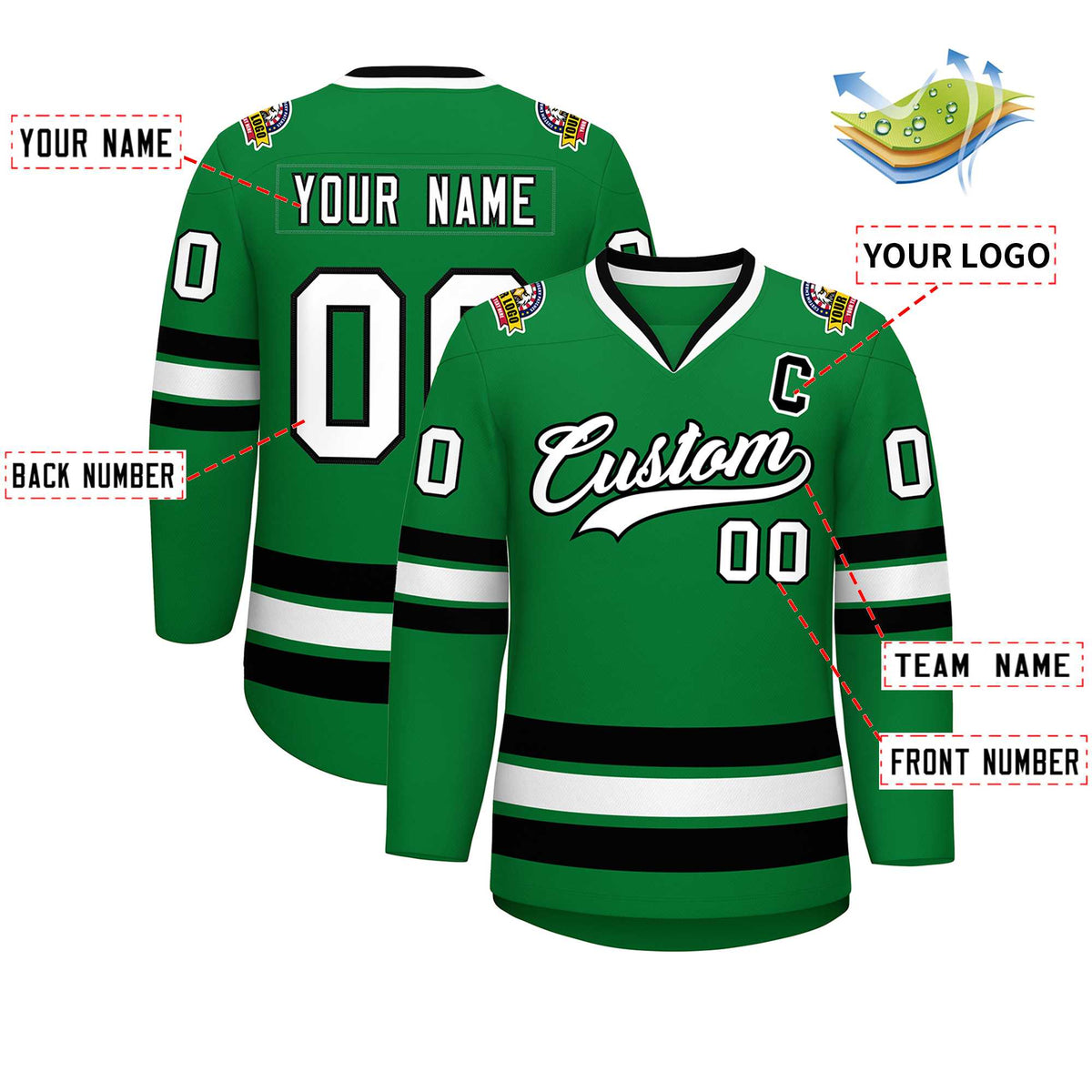 Custom Kelly Green White-Black Classic Style Hockey Jersey | KXKSHOP