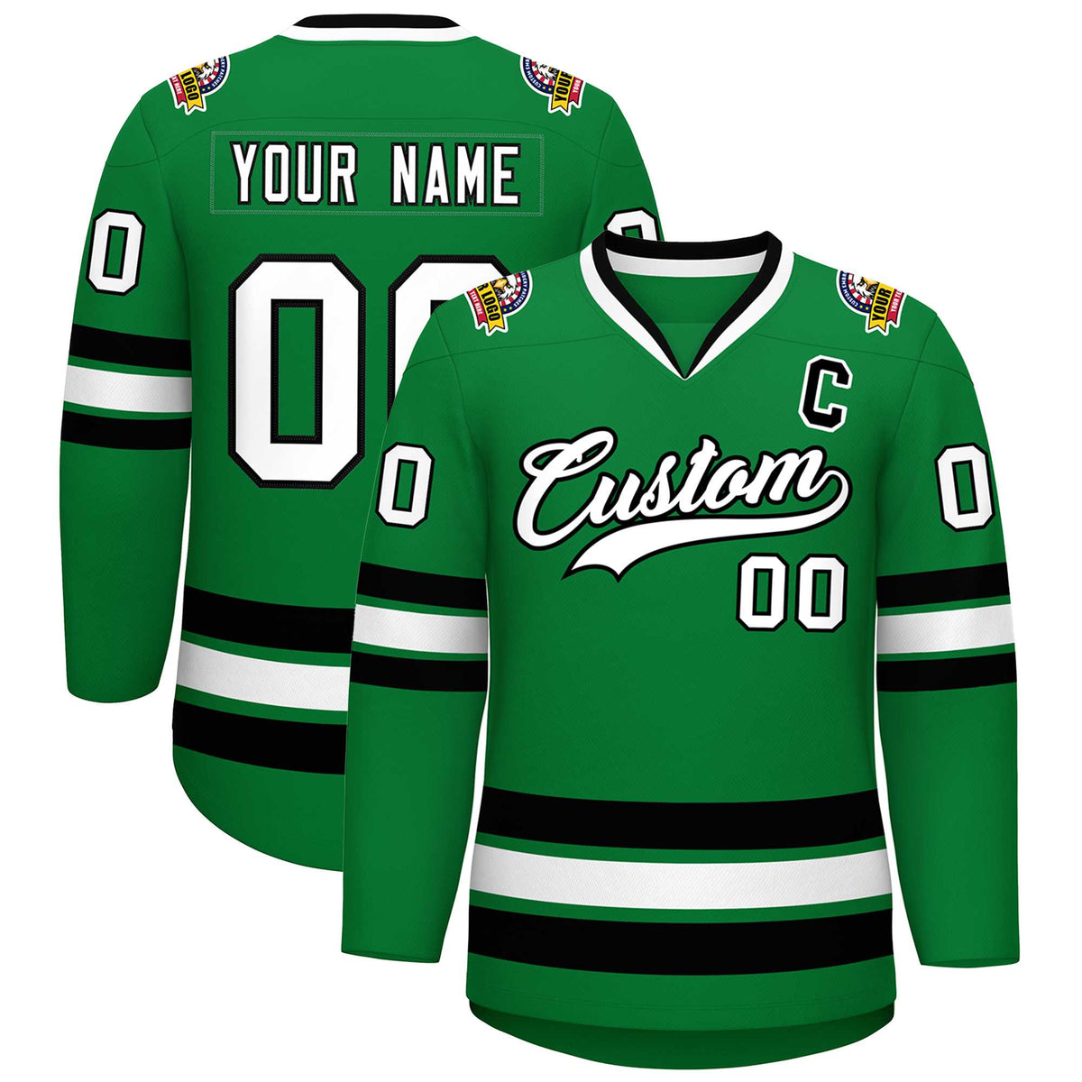 Custom Kelly Green White-Black Classic Style Hockey Jersey | KXKSHOP