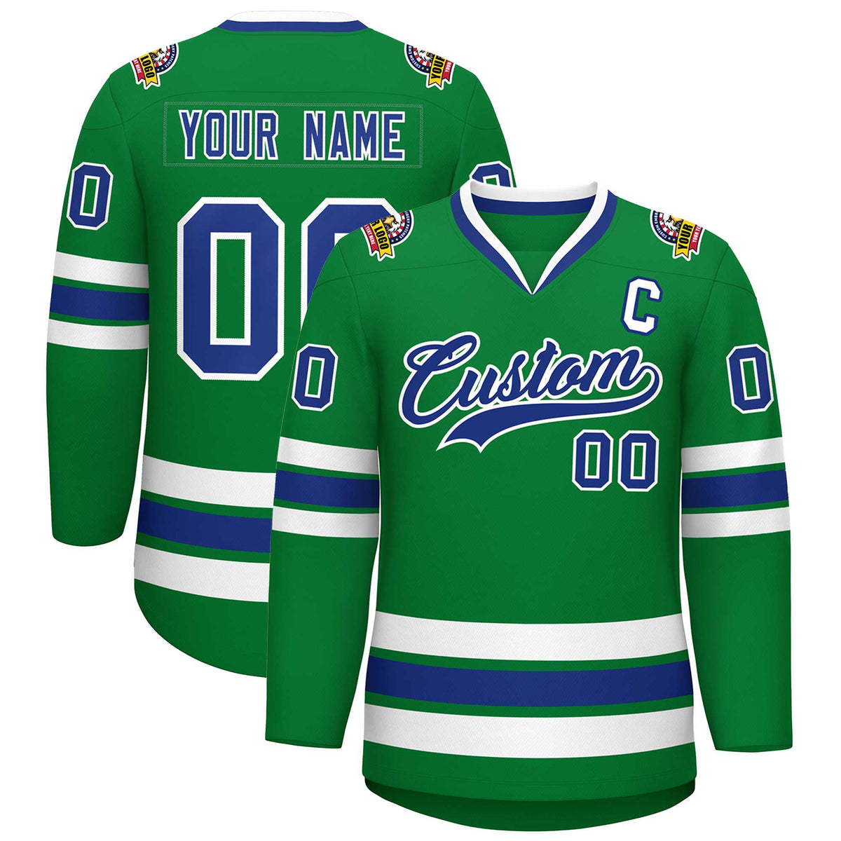Custom Kelly Green Royal-White Classic Style Hockey Jersey | KXKSHOP