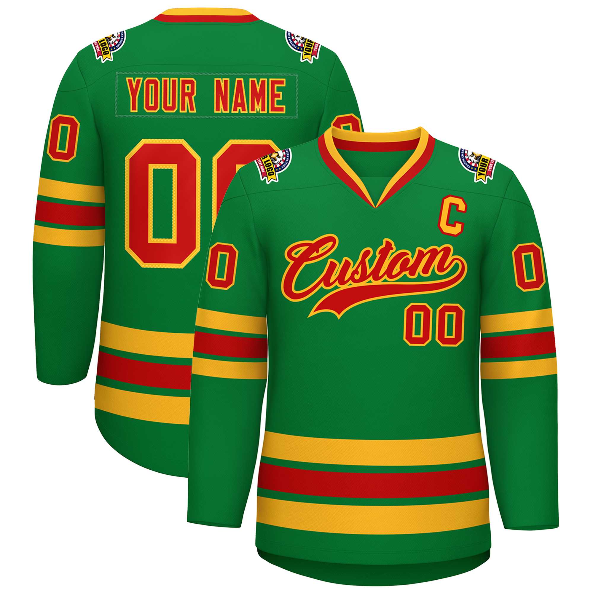 Custom Kelly Green Red-Gold Classic Style Hockey Jersey | KXKSHOP