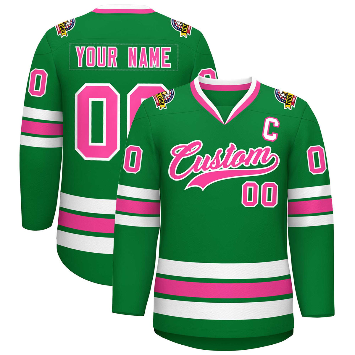 Custom Kelly Green Pink-White Classic Style Hockey Jersey | KXKSHOP