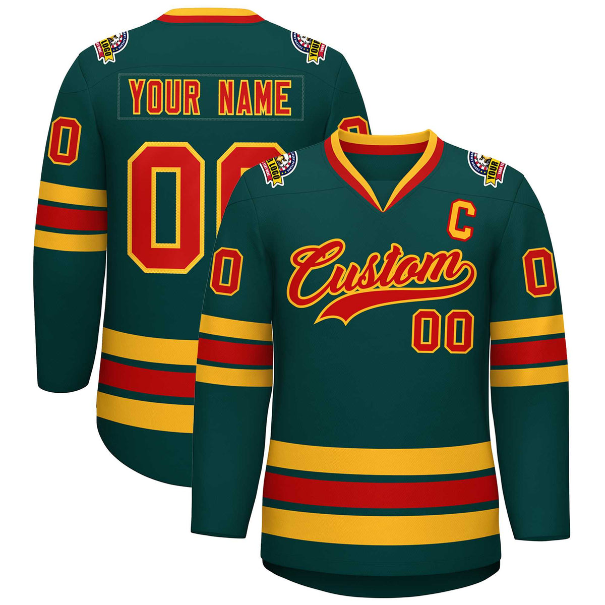 Custom Midnight Green Red-Gold Classic Style Hockey Jersey | KXKSHOP