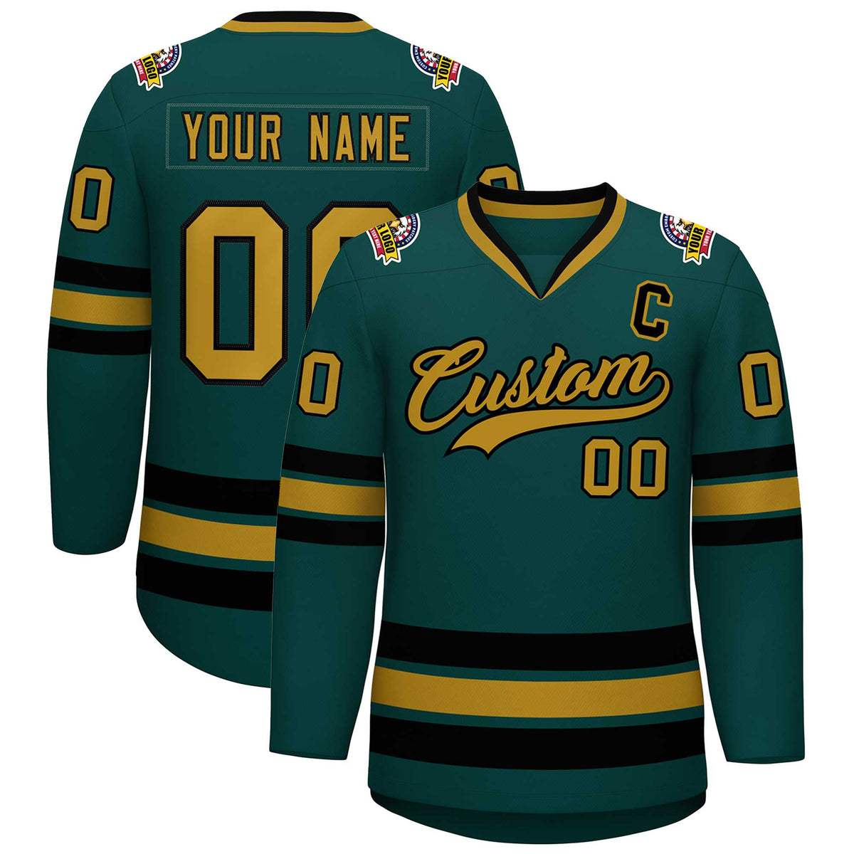 Custom Midnight Green Old Gold-Black Classic Style Hockey Jersey | KXKSHOP
