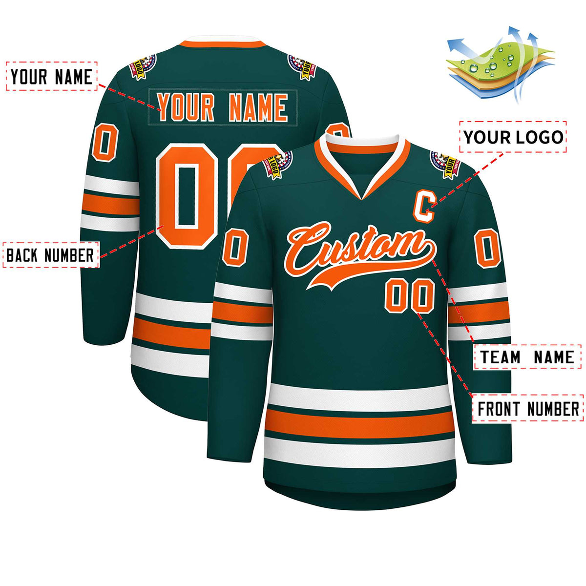 Custom Midnight Green Orange-White Classic Style Hockey Jersey | KXKSHOP