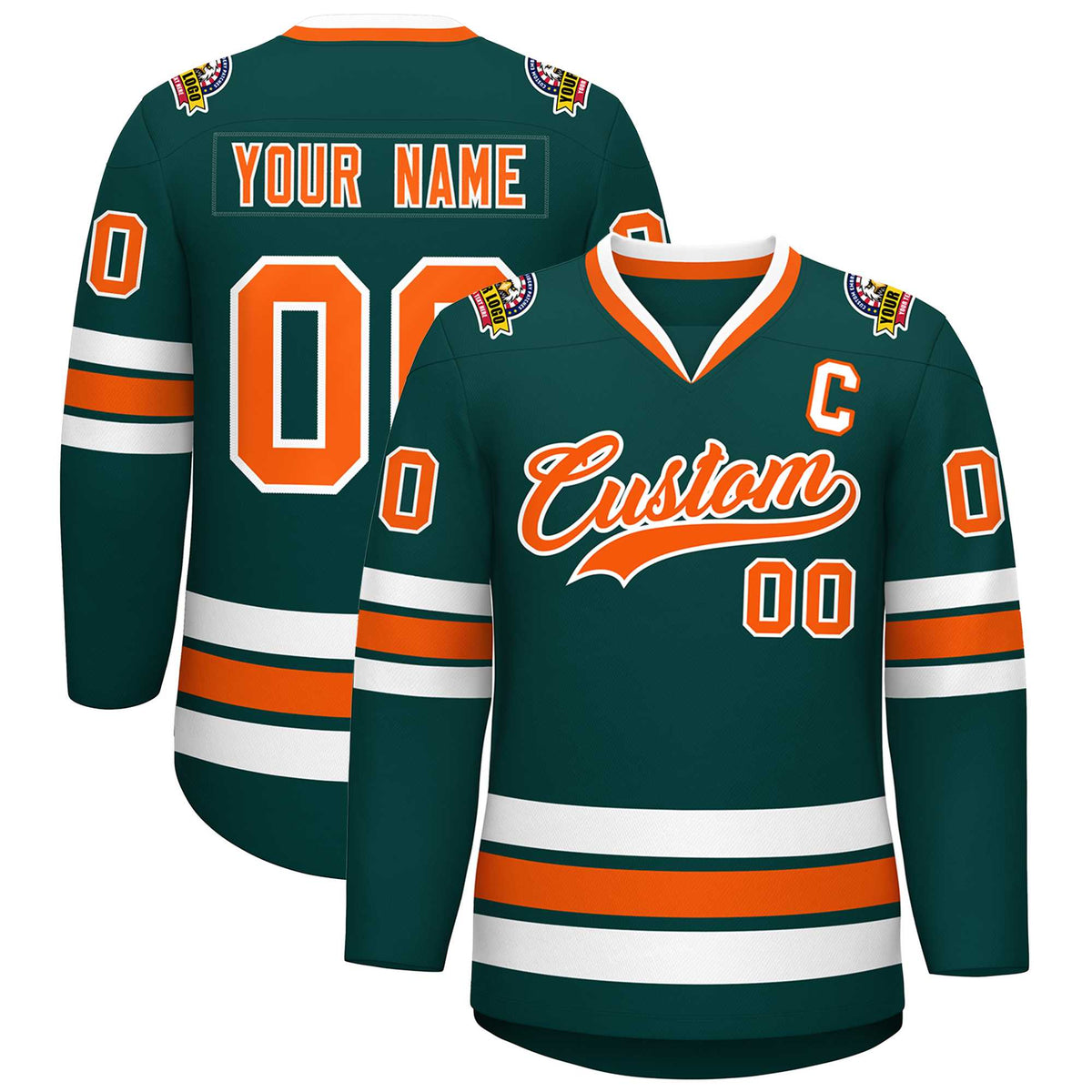 Custom Midnight Green Orange-White Classic Style Hockey Jersey | KXKSHOP